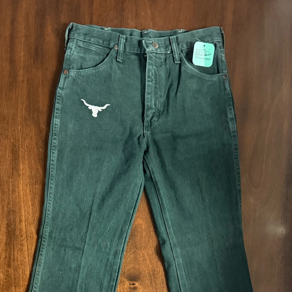 Custom - Longhorn- Wrangler Dark Green Cowboy Cut Slim Jeans